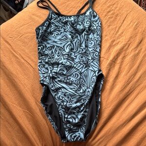 Nike Black and Gray Patterned One Piece Swimsuit